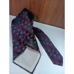 Countess Wara Designer Mens Tie Embroidered Floral Paisley Navy Blue